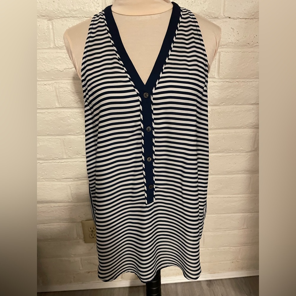 Market & Spruce Navy and White Striped Sleeveless Blouse, Size XL